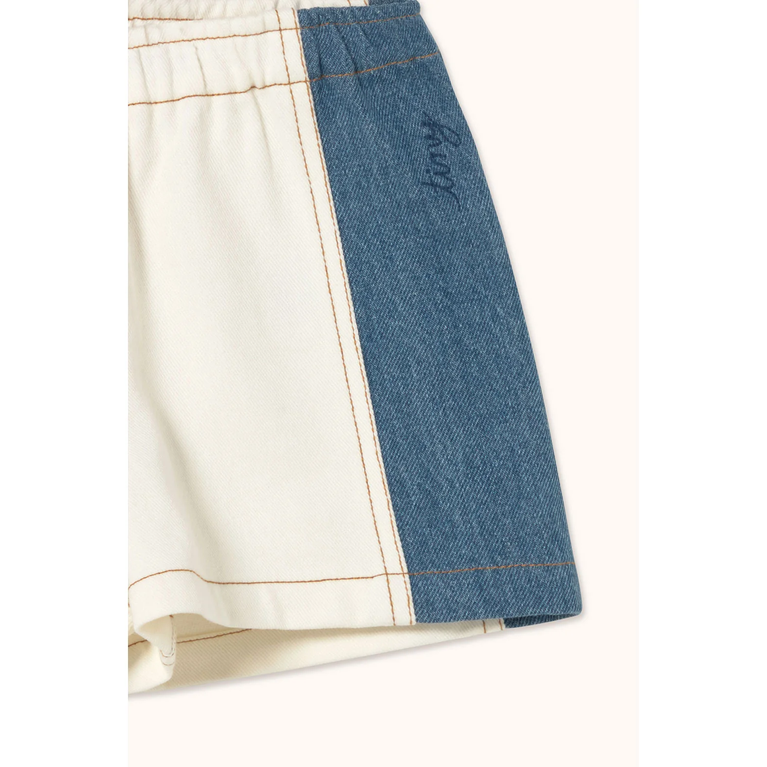 Tiny Cottons Off-White Color Block Denim Short - Image 3
