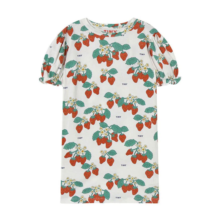 Tiny Cottons Off White Strawberries Puff Sleeve Dress
