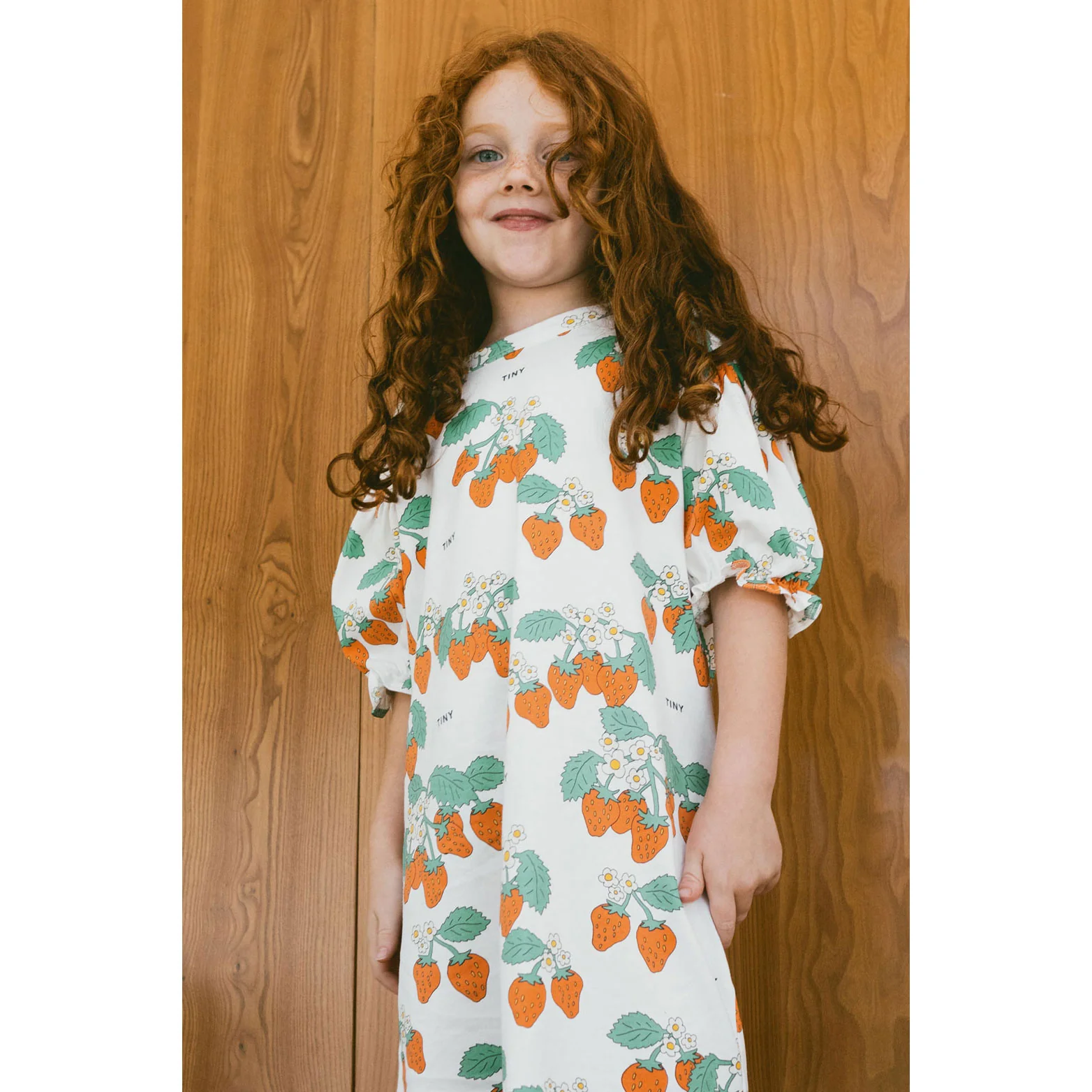 Tiny Cottons Off White Strawberries Puff Sleeve Dress - Image 2