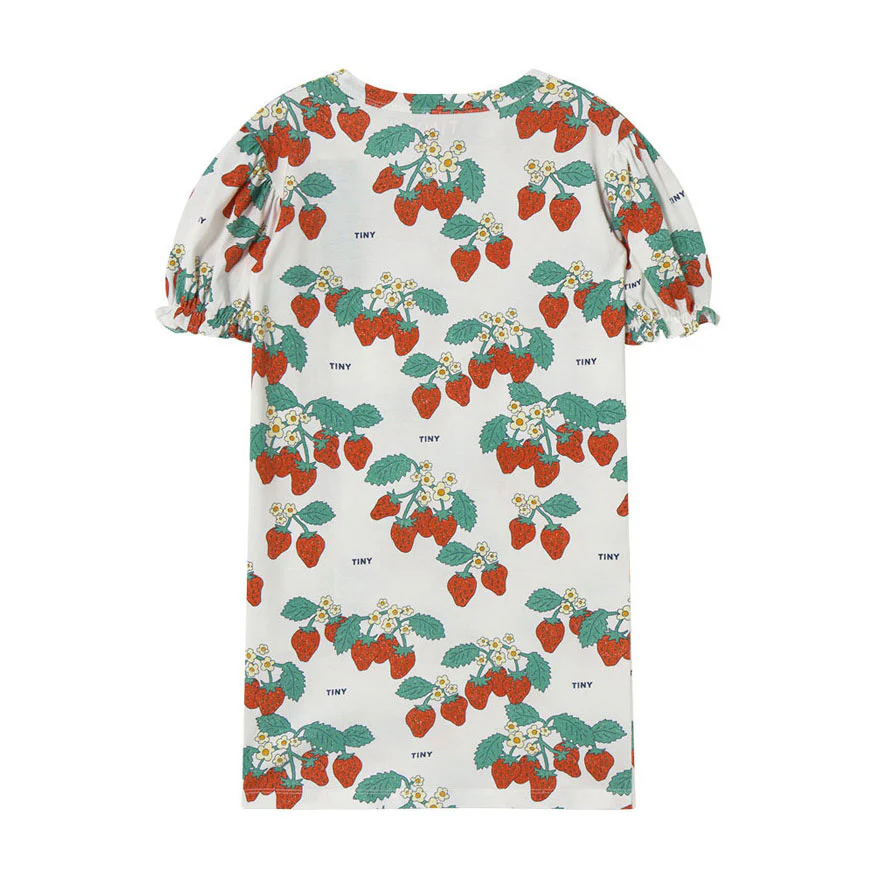 Tiny Cottons Off White Strawberries Puff Sleeve Dress - Image 3