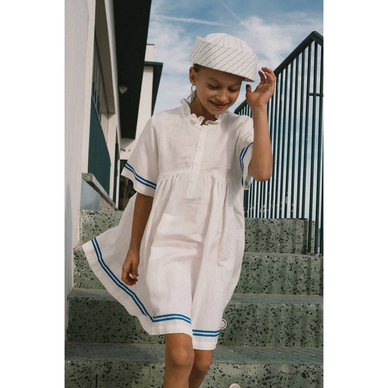 Tiny Cottons Off-White Stripes Frilled Dress - Image 2
