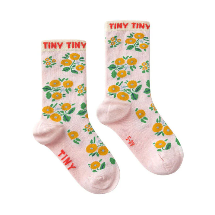 Tiny Cottons Pastel Pink Flower Medium Socks