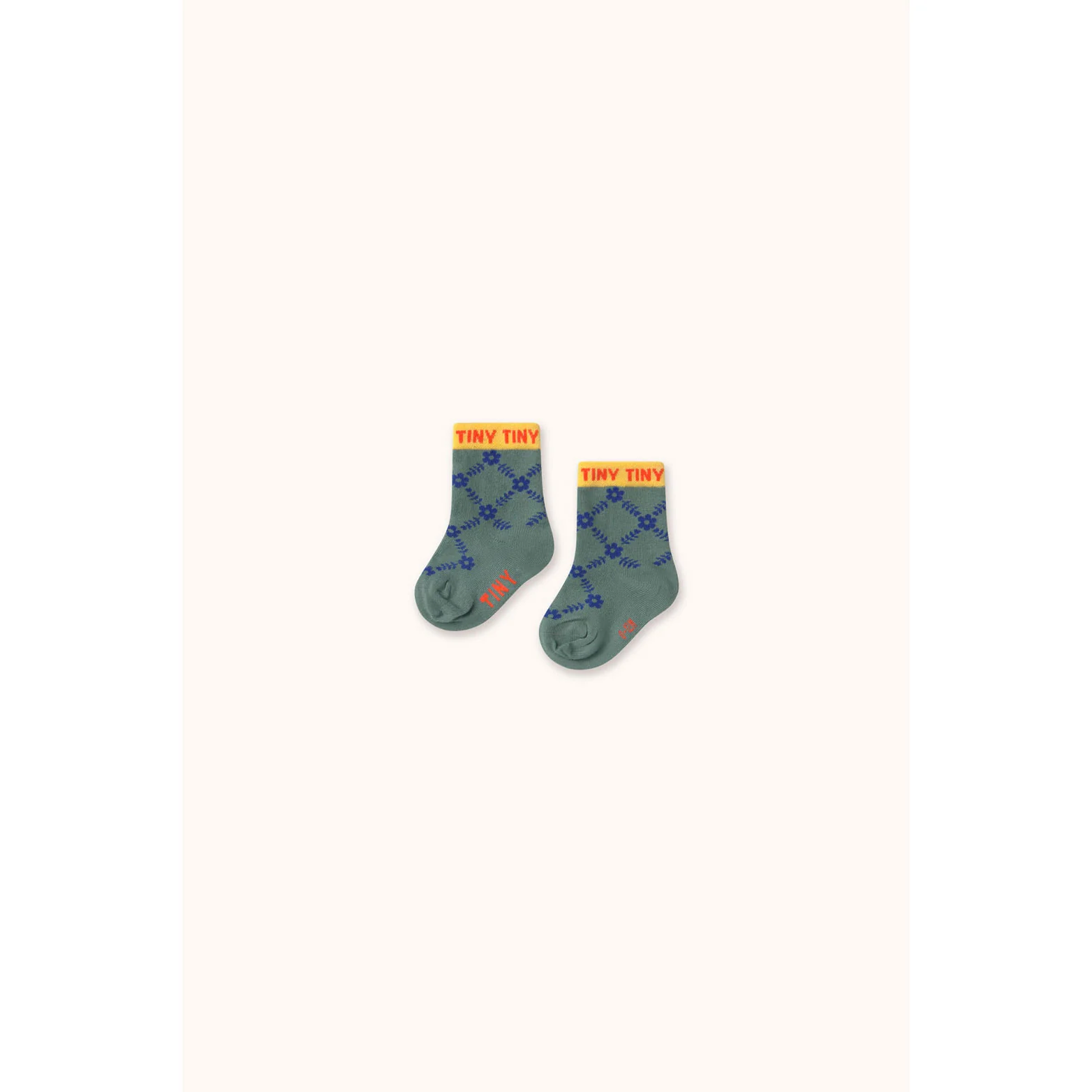 Tiny Cottons Teal Flower Grid Medium Baby Socks