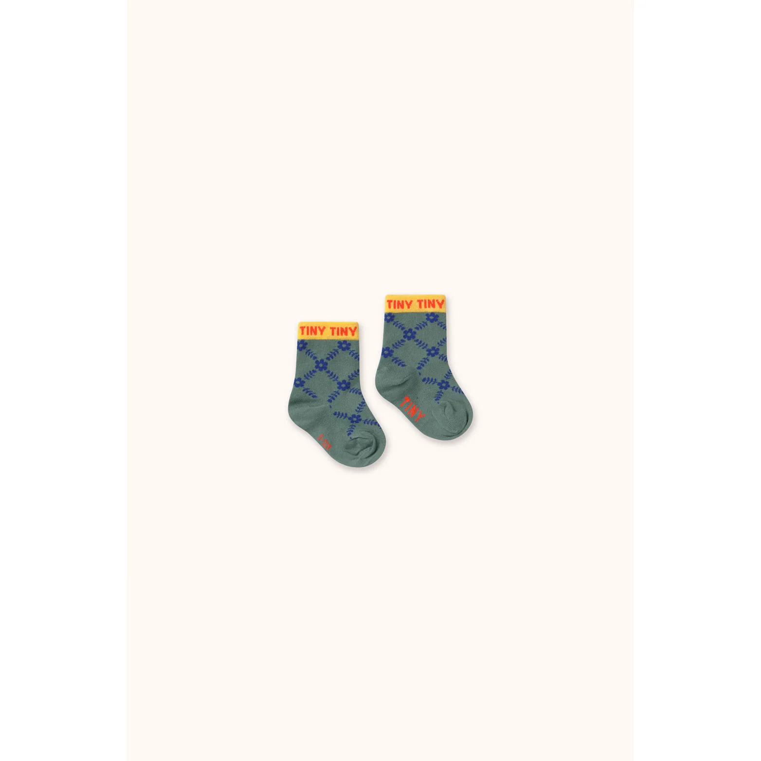 Tiny Cottons Teal Flower Grid Medium Baby Socks - Image 2