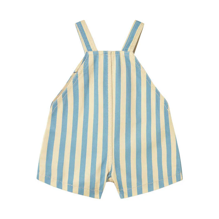 Tiny Cottons Vanilla/Warm Blue Stripes Short Dungaree - Image 2