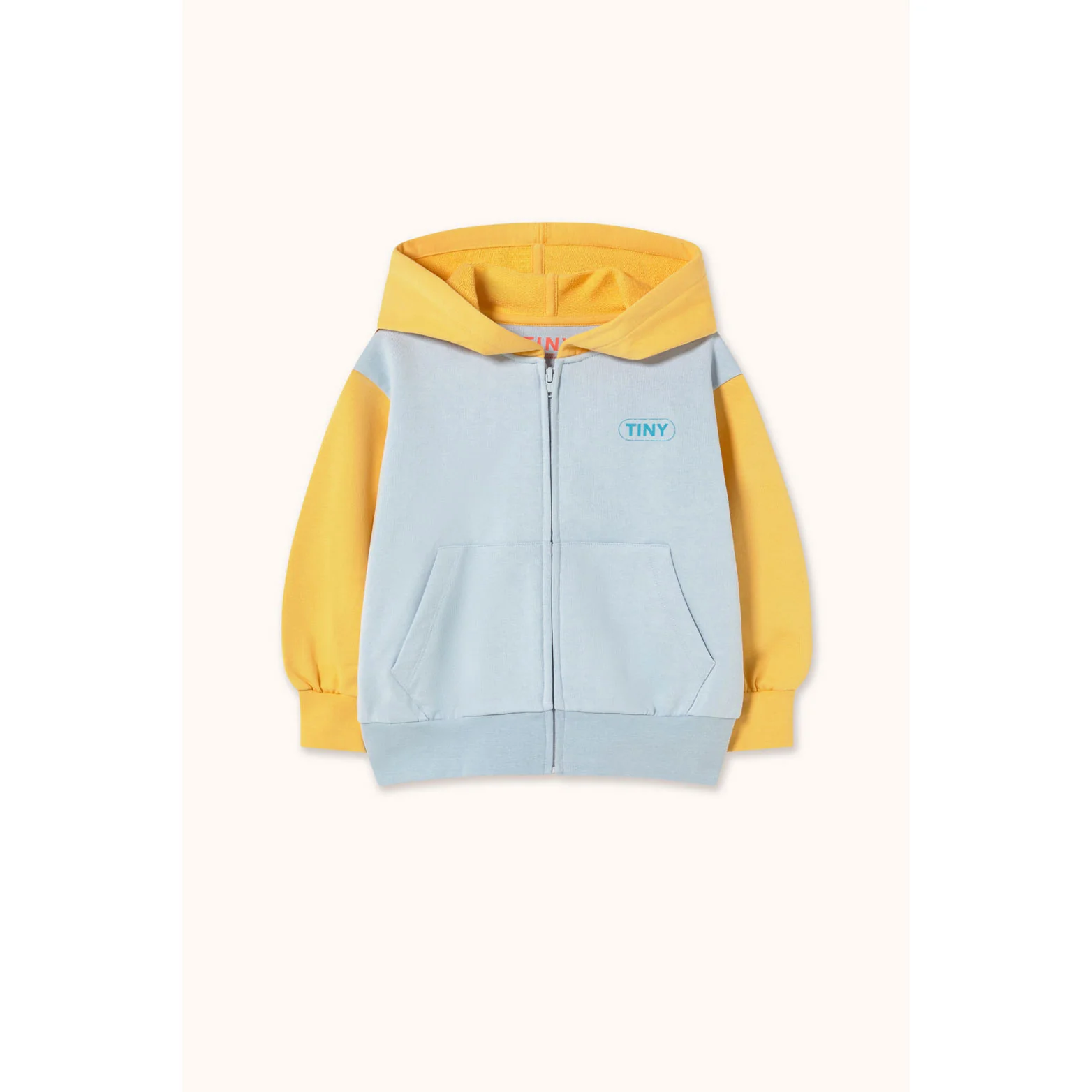 Tiny Cottons Washed Blue Color Block Hoodie