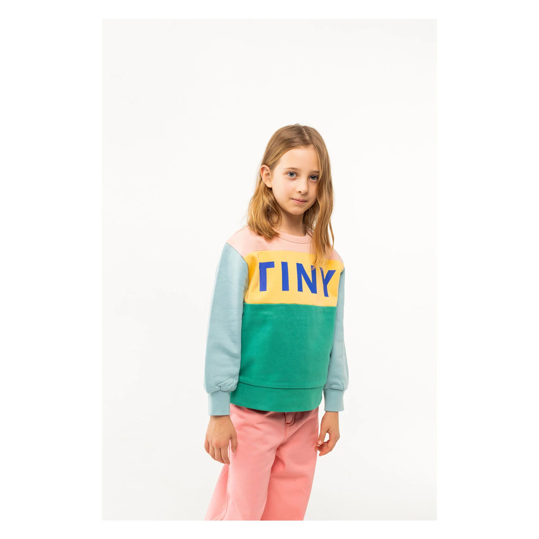 Tiny Cottons Wild Rose/Emerald Colorblock Sweatshirt - Image 3