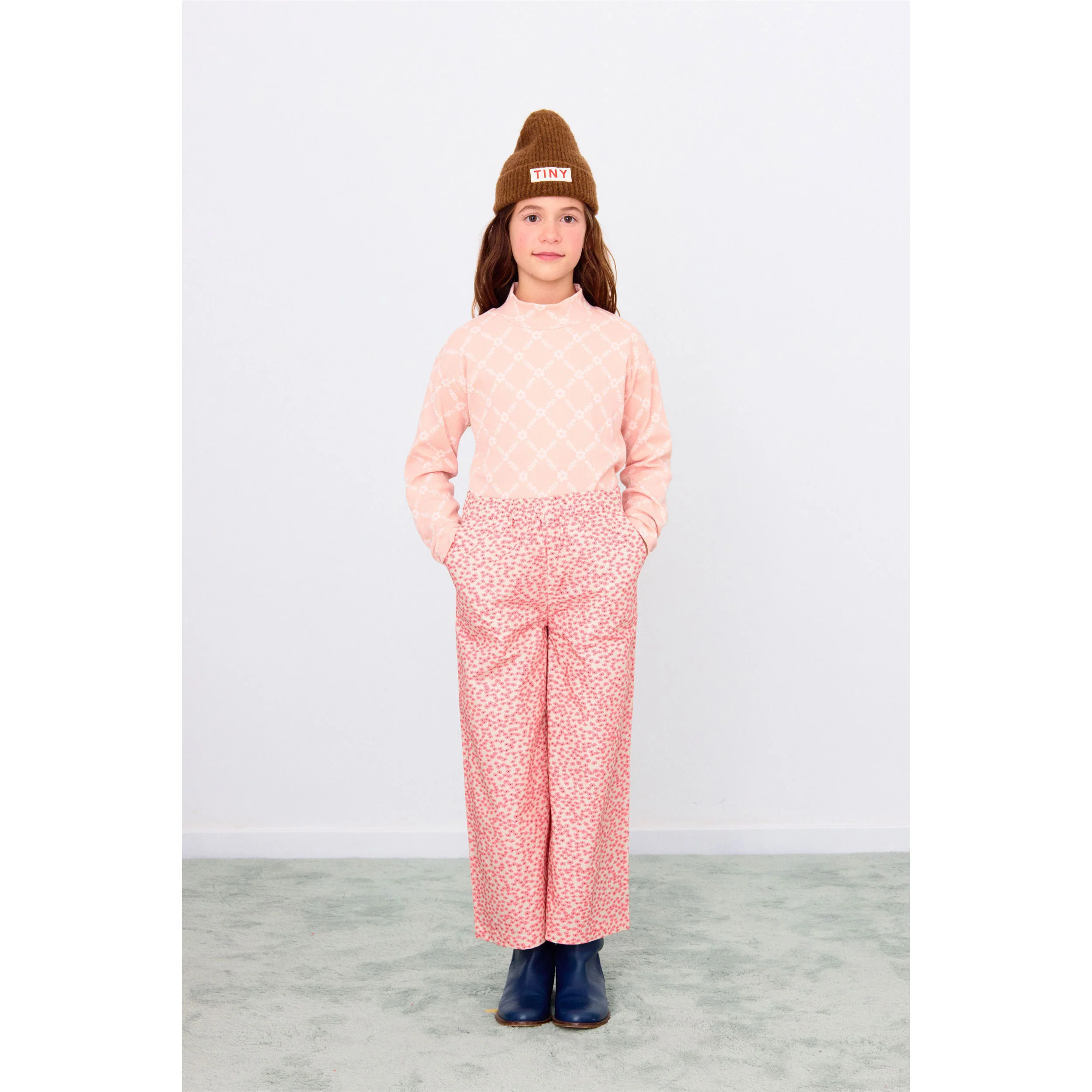 Tiny Cottons Wild Rose Flower Grid Rib Mockneck - Image 2