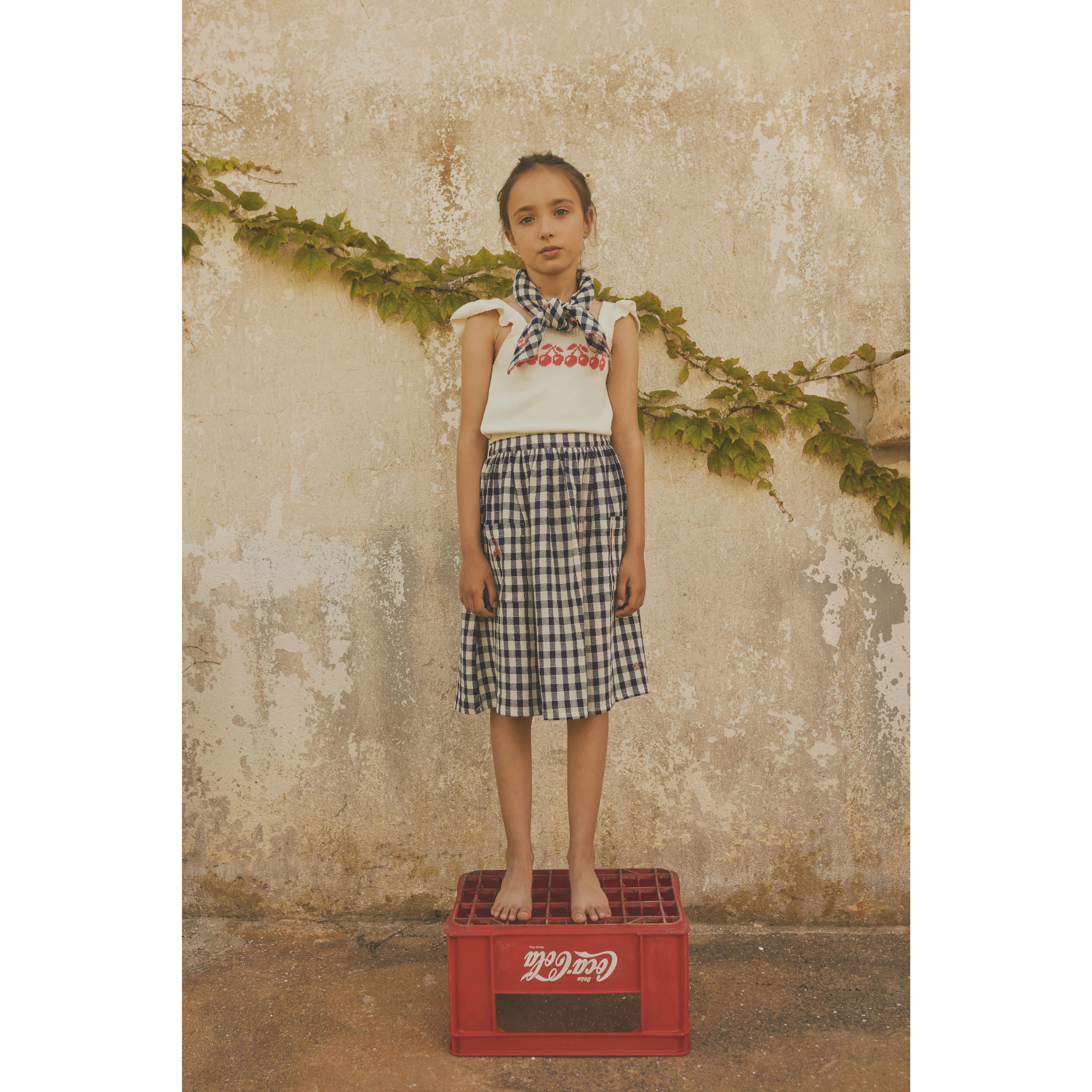 Tocoto Vintage Blue Check Vichy Skirt - Image 2