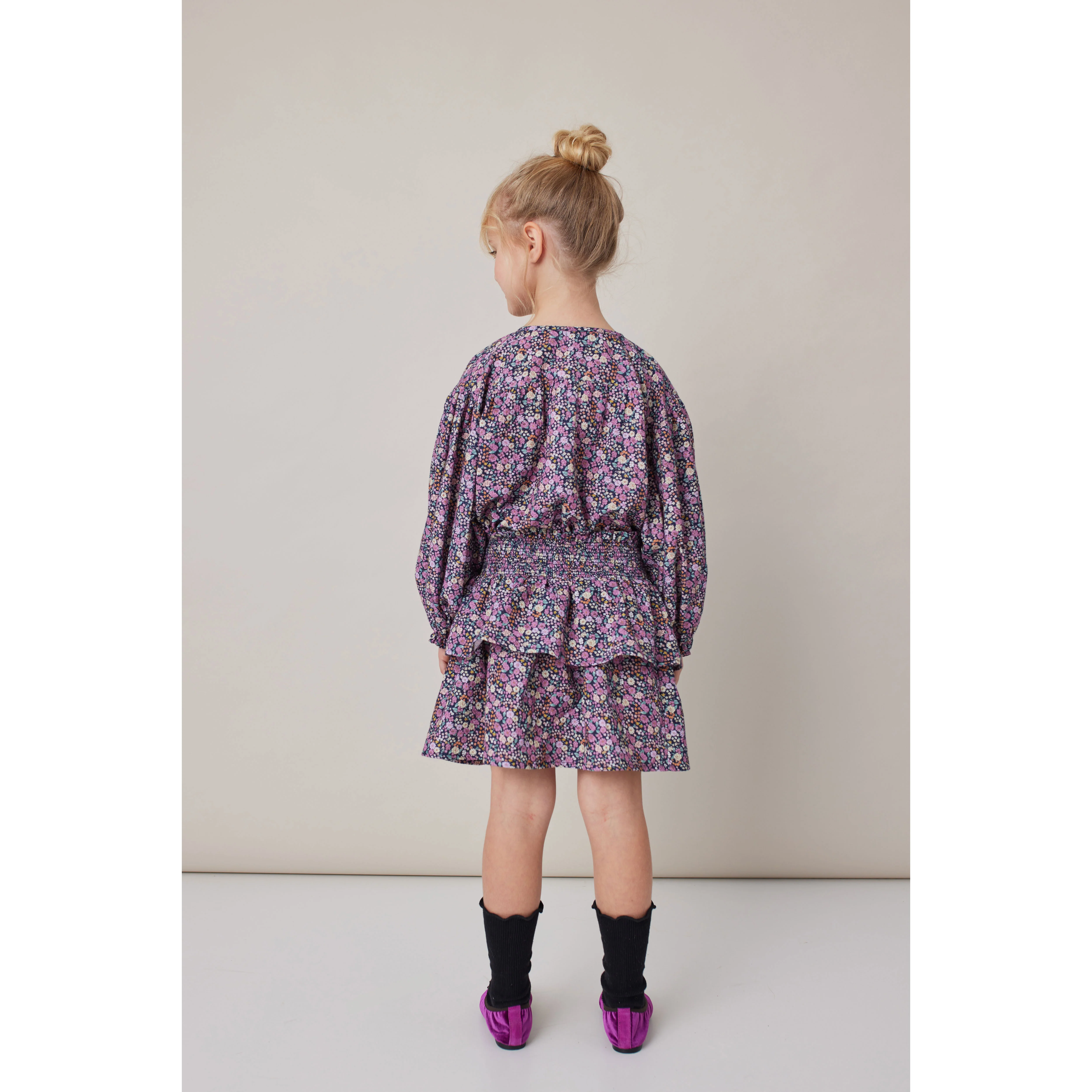 Tocoto Vintage Navy Flower Print Flared Skirt - Image 4