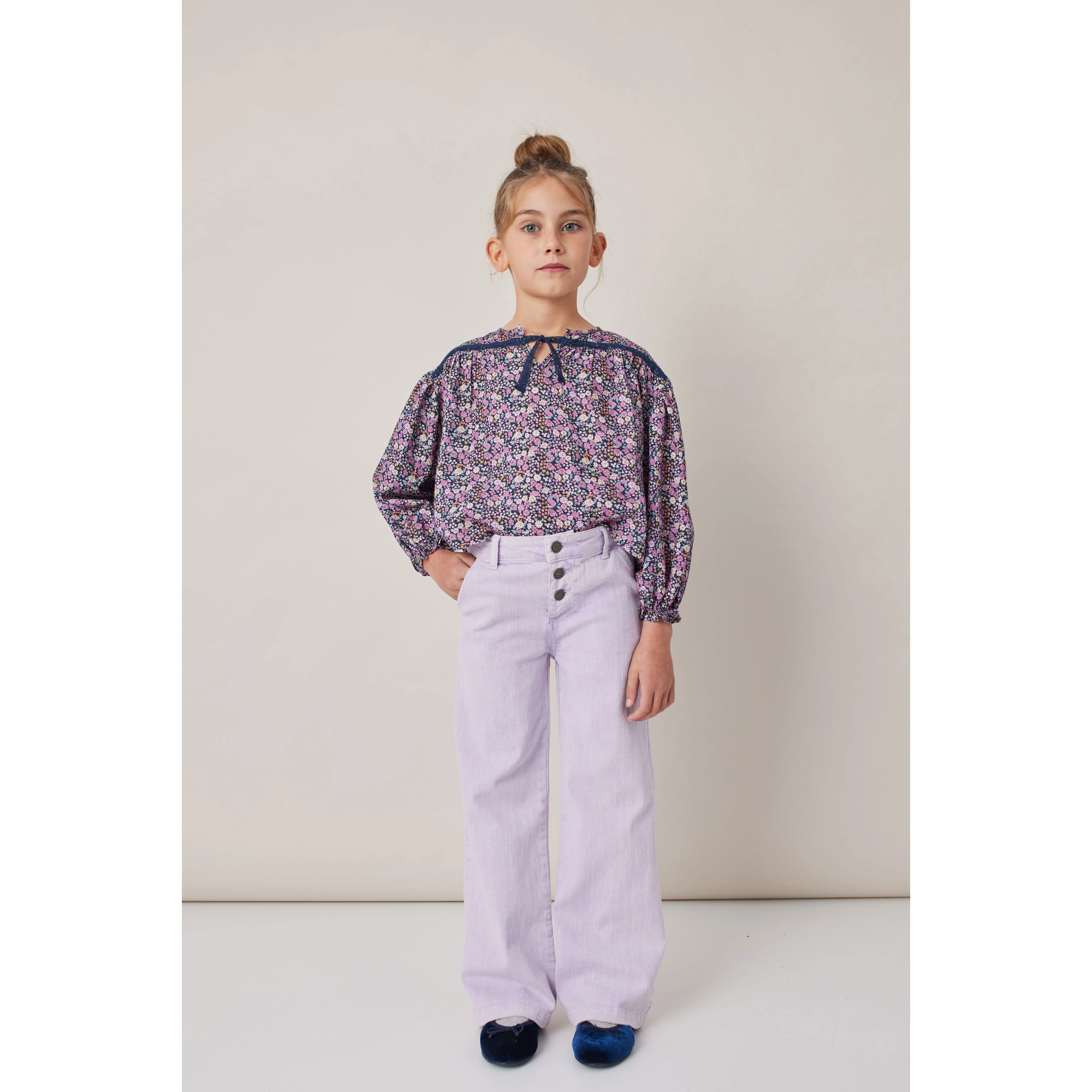 Tocoto Vintage Navy Flower Print Lace Blouse - Image 3