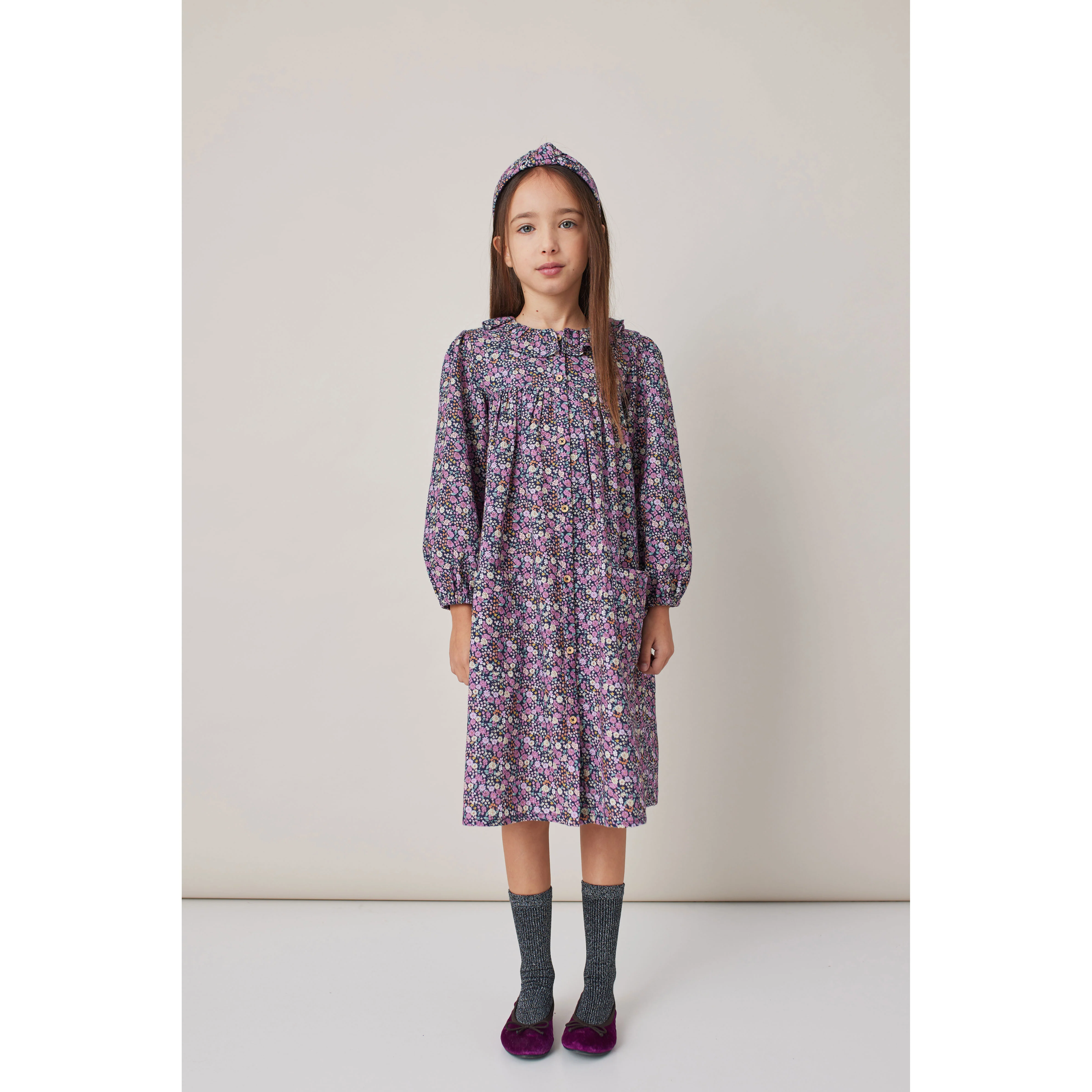 Tocoto Vintage Navy Flower Print Long Button Dress - Image 2