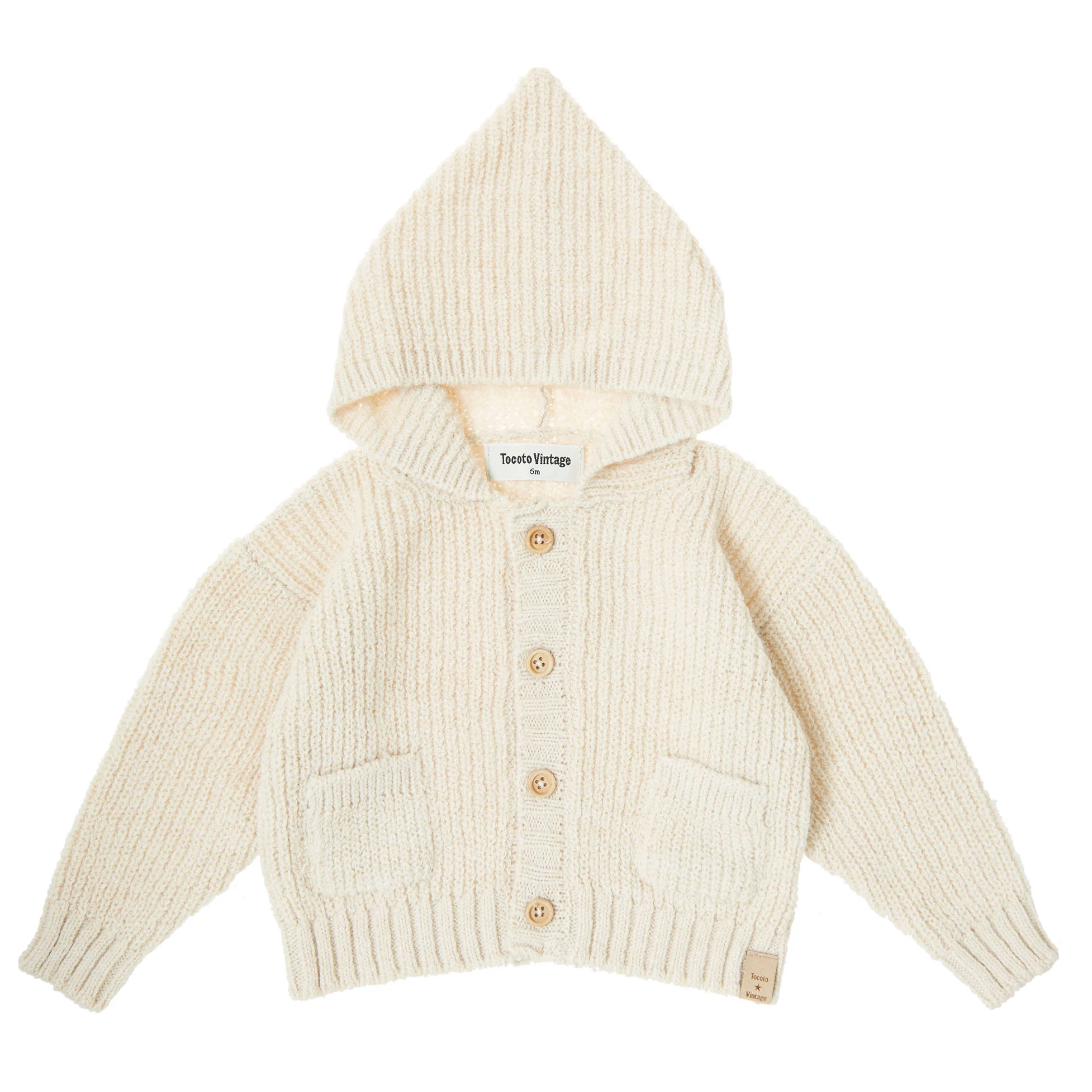 Tocoto Vintage Off White Hooded Baby Cardigan