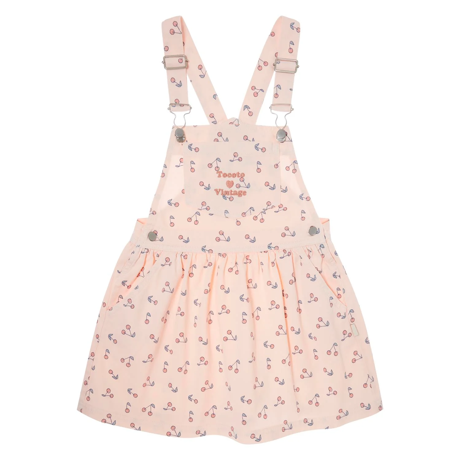 Tocoto Vintage Pink Cherry Print Pinafore Dress
