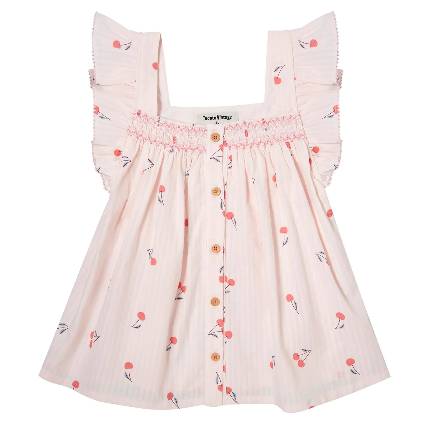 Tocoto Vintage Pink Cherry Print Sleeveless Baby Blouse